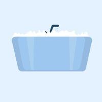 Bathtub with foam bubbles inside. Bathroom interior. Flat illustration on blue background. vector