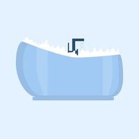 bañera con burbujas de espuma en el interior. cuarto de baño ilustración plana sobre fondo azul. vector