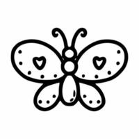 Cute doodle butterfly isolated on white background. Vector icon.