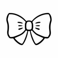 Cute bow in doodle style. Vector linear icon. Princess accessory. Postcard decor element.