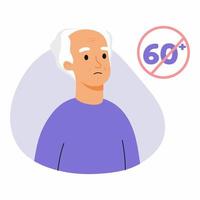 Sad old man. Age discrimination and social inequality. Ageism. vector