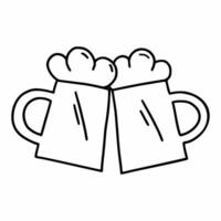 Two mugs of beer. Vector doodle illustration.