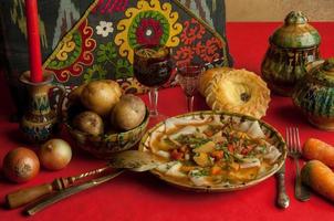 a dish of dough and vegetables photo