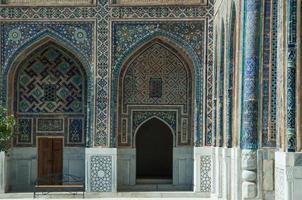 Arch and architecture of the ancient Registan in Samarkand. Ancient architecture of Central Asia photo