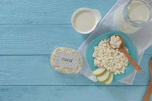 dairy products on a blue background photo