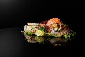 sushi on black background photo