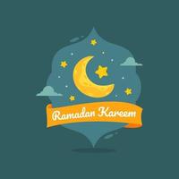 Ramadan Kareem Illustration With Crescent Moon And Star Concept. Flat Design Cartoon Style vector