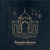 ilustración de ramadan kareem con concepto de mezquita y linterna. estilo de boceto dibujado a mano vector