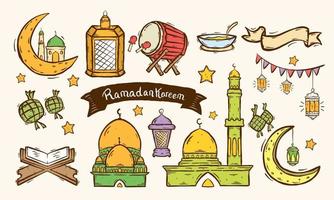 Set Of Islamic Doodle Element Related To Holly Ramadan. Design Concept  Islamic Symbols And  Icons With HandDrawn Sketch Style vector