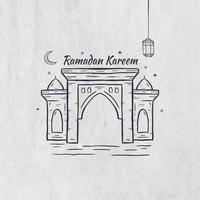 Ramadan Kareem Illustration With Mosque And Lantern Concept. Hand Drawn Sketch Style vector