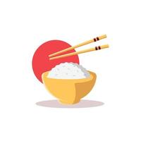 Rice Bowl with Chopsticks Flat Illustration. Clean Icon Element Design with Shadow on Isolated White Background vector