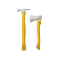 Wooden Axe and Wooden Hammer Flat Illustration. Clean Icon Design Element on Isolated White Background vector