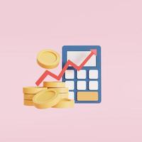 icon 3D cartoon style design. coins, calculator, and icon. business Investments, money savings, budget management, and financial profit concept. 3d render illustration photo