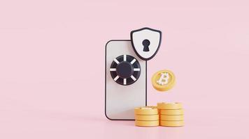 technology Cryptocurrency Elements. bitcoin with the phone on protects the platform. Management and commercial facilities from bitcoin trading. 3d illustration photo