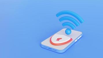 Mobile with wifi security concept. Digital technology data protection. 3D render illustration photo