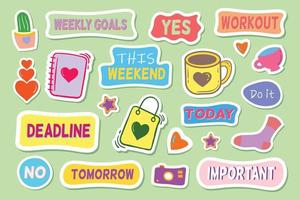 Diary and planner flat stickers set Free Vector