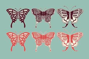 colección vintage mariposa estilo dibujado a mano para pegatinas de tatuaje, etc. vector libre