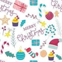 Seamless patterns with colorful illustrations of Christmas items. vector