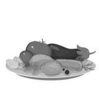 Vegetables on plates. Gray tones. vector