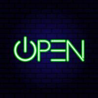 Neon sign with text open, entrance is available. Vector illustration