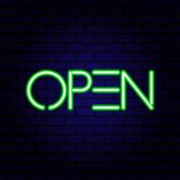 Neon sign with text open, entrance is available. Vector illustration