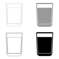 vidrio con fluido el icono de color gris negro establecido vector