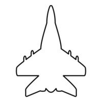 Jet plane fighter reactive pursuit military contour outline line icon black color vector illustration image thin flat style