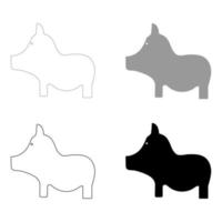 cerdo el conjunto icono de color gris negro vector