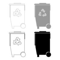 Refuse bin with arrows utilization the set black grey color icon vector