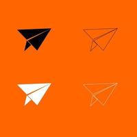 Paper airplane icon set white black color vector illustration image flat style