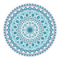 vectores de mandalas un adorno monocromático azul y rosa redondo simétrico. dibujo etnico