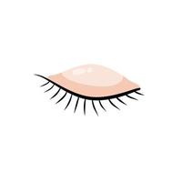 Closed eye. Detail of face. Eyelid with eyelashes. Flat cartoon illustration isolated on white background vector