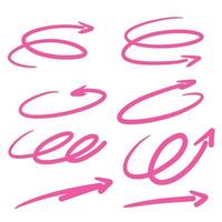 Pink arrow. Abstract oval shape. Zigzag and spiral. Round lines. Repetition symbol. vector