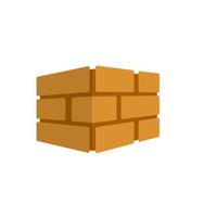 Brick wall. Red logo of construction company. Element of building in isometric view. Block and stone barrier. vector