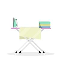 Ironing Board with iron and folded linen. vector