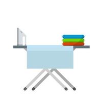 Ironing Board with iron and folded linen. home appliances and care. vector