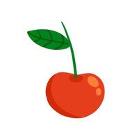 Cherry. Red berry with twig and a leaf. Sweet, fresh food. vector