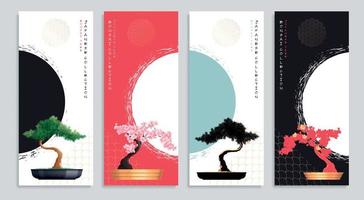 conjunto de banners de árboles bonsai vector