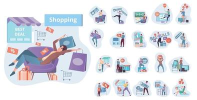Shopping Flat Compositions Set vector