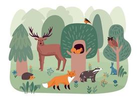 Animals In Forest Composition vector