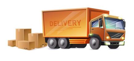 Vector cartoon style delivery track with cardboard boxes.