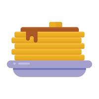 Flat cakes either baked or pan fried named as pancakes, flat icon vector