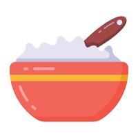 Bowl of boiled rice with spoon in modern flat style vector