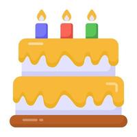 Party cake with candles on it, flat design vector of birthday cake