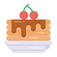 Cherry cake in flat style icon, editable icon  and bakery item vector