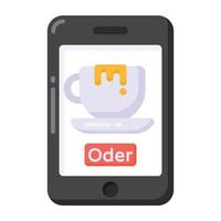 taza dentro del móvil que denota un icono plano de pedido de café vector