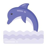 Dolphin in flat style icon, aquatic mammal vector