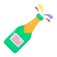 Sparkling wine bottle, popping cork icon in trendy style vector