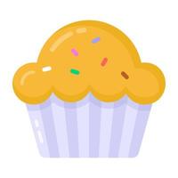 Tea time cake, cupcake icon in flat design. vector