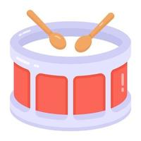 Rattle and drum icon, music drum in flat design vector